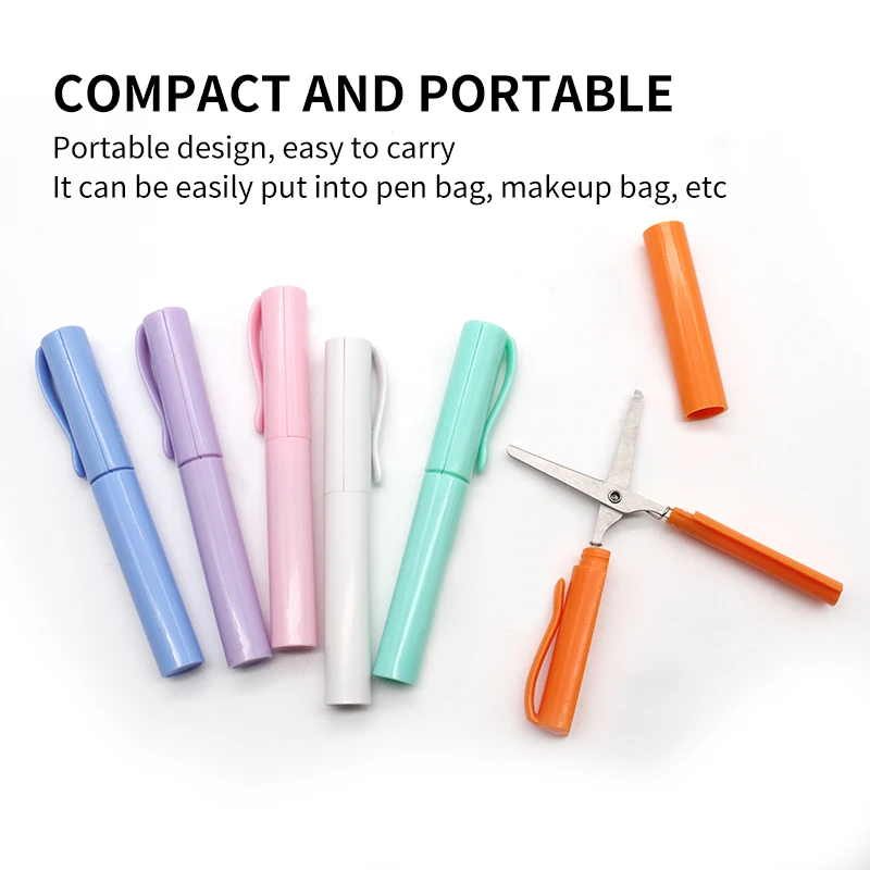 Ciseaux Portables En Forme De Stylo - Pliables Et Sûrs Pour Enfants, Coupe Papier, Bricolage Créatif - 114 Mm, Blanc