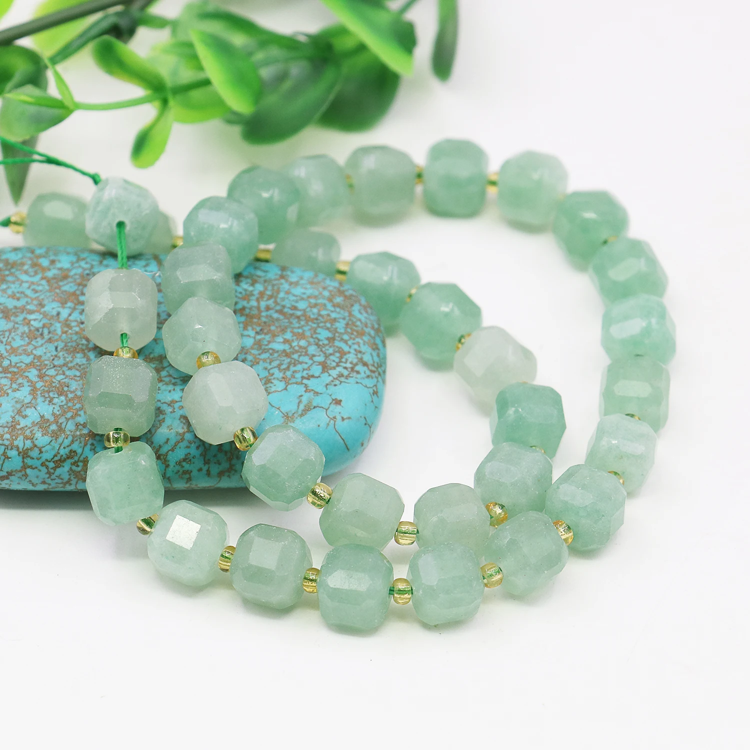 10mm Green Amazonite Quartz Jasper Loose Chalcedony Lucky Stone Square Partition Jewelry Round Bead,Women/Men Party Gift 15Inch