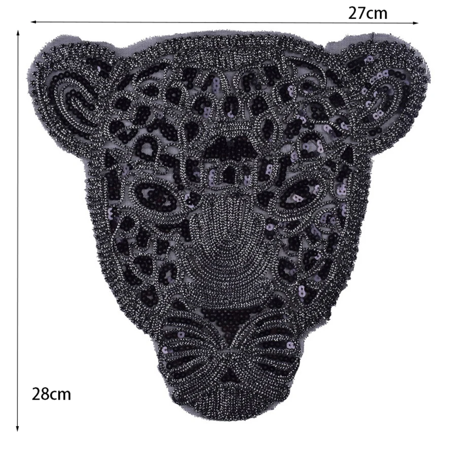 Black Gold Sequin Leopard Owl Eagle Patch for Clothing - Large Badge DIY Accessory