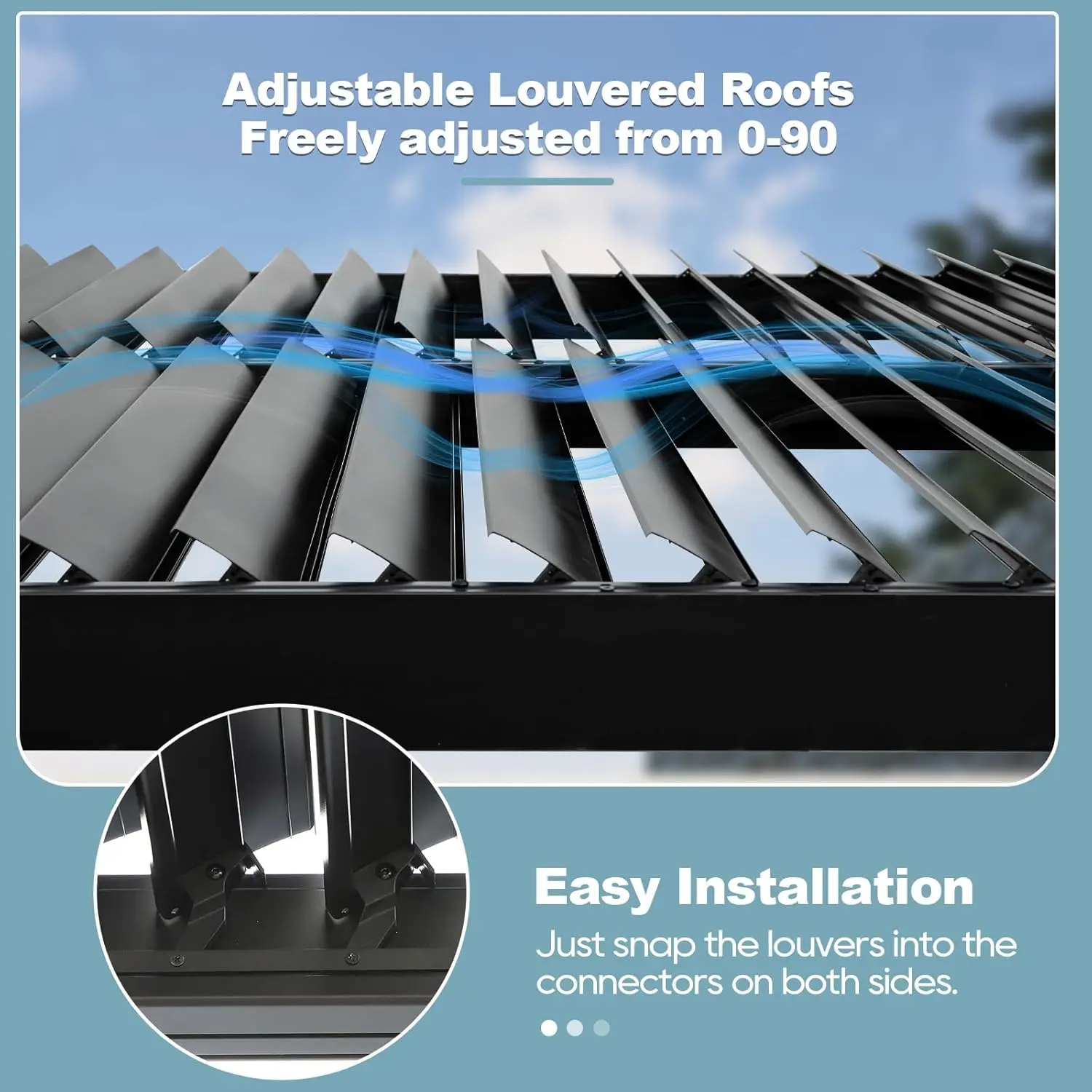 10' ×13' Outdoor Louvered Pergola, Aluminum Outdoor Louvered Pergola Patio with Adjustable Roof for Outdoor Deck (Black)