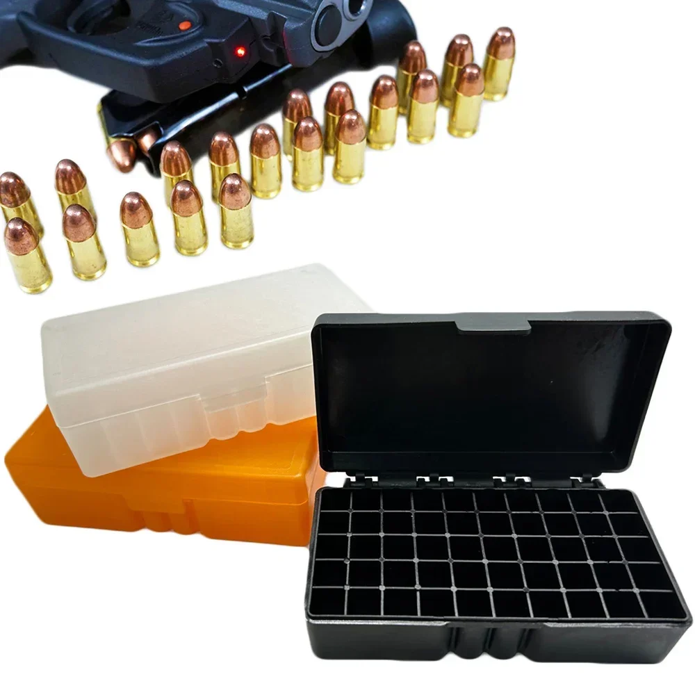 50 Rounds Tactical Bullet Box 9mm Portable Super Pistol Rifle Ammo Carry Storage Box Flip-Top Bullets Case Hunting Accessory