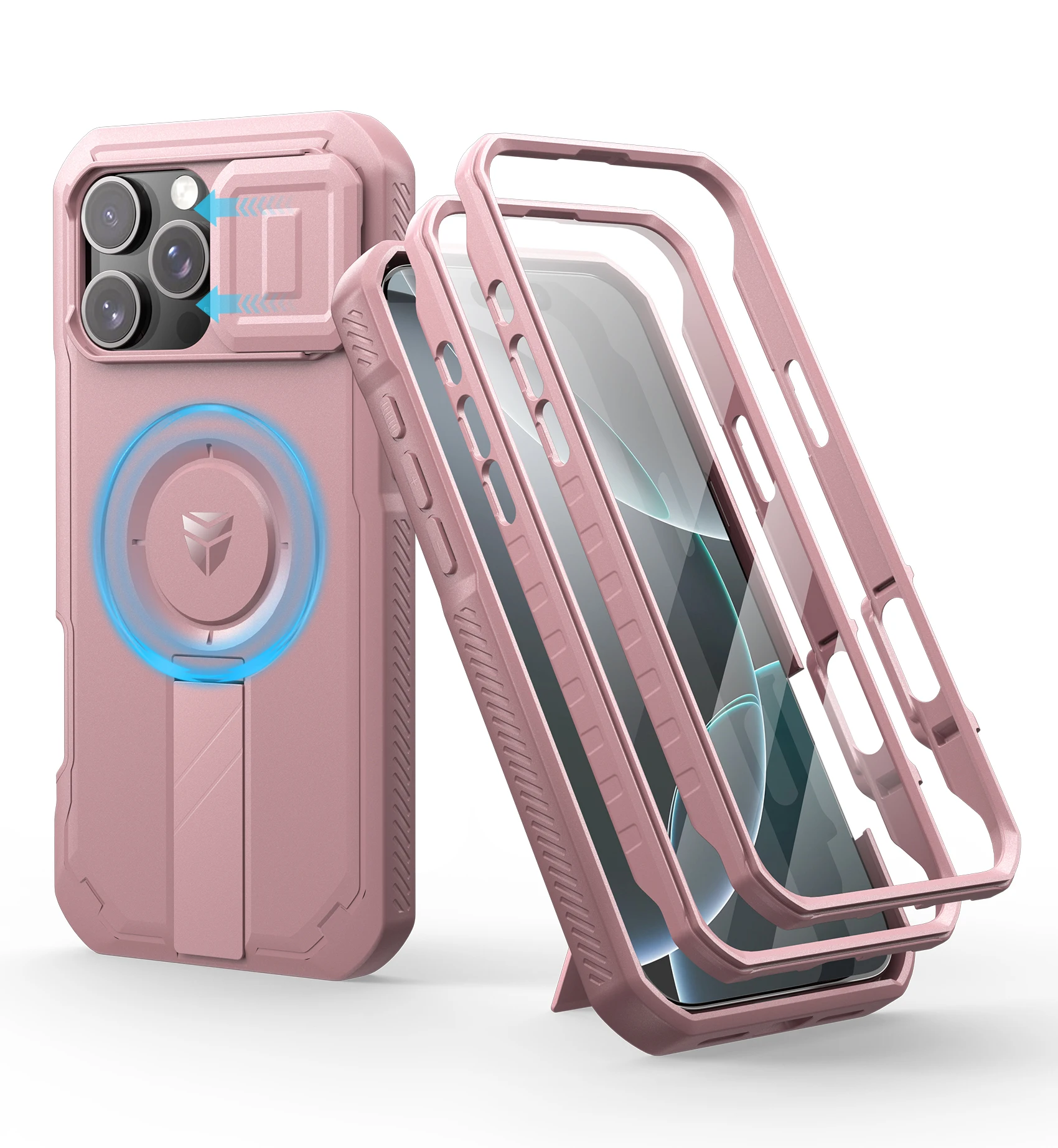 Rugged Armor Shockproof Case with Sliding Camera Cover, Screen Protector, and Kickstand