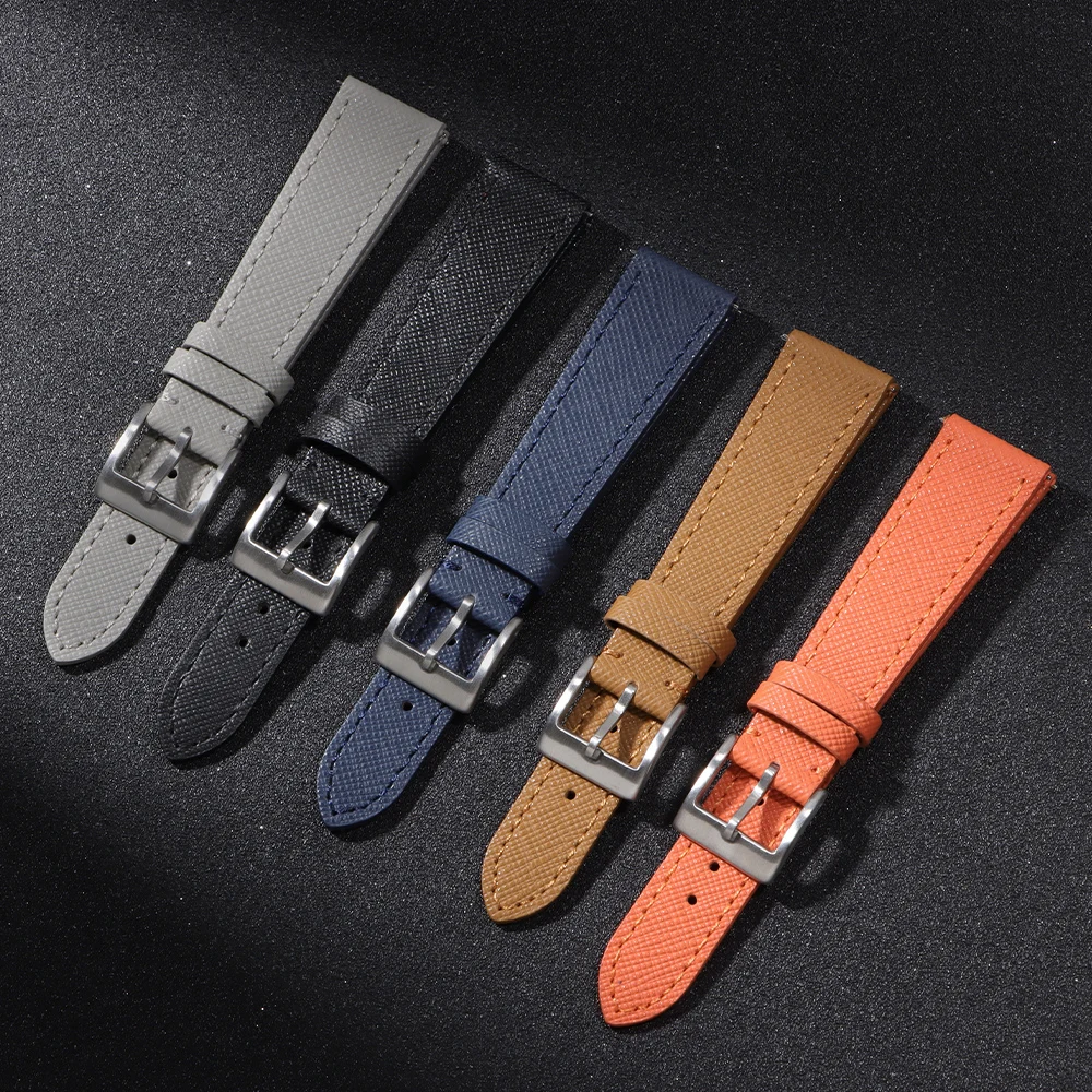 Vintage Stitched Leather Watch Strap - Premium Saffiano Business Collection