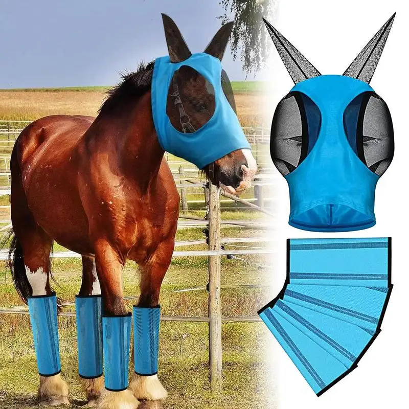 Horse Leggings Preventing Flies Mesh Fly Boot Horse boot leg covers and horse fly masks Anti Fly Stretchy Knitted Mesh Mask 2