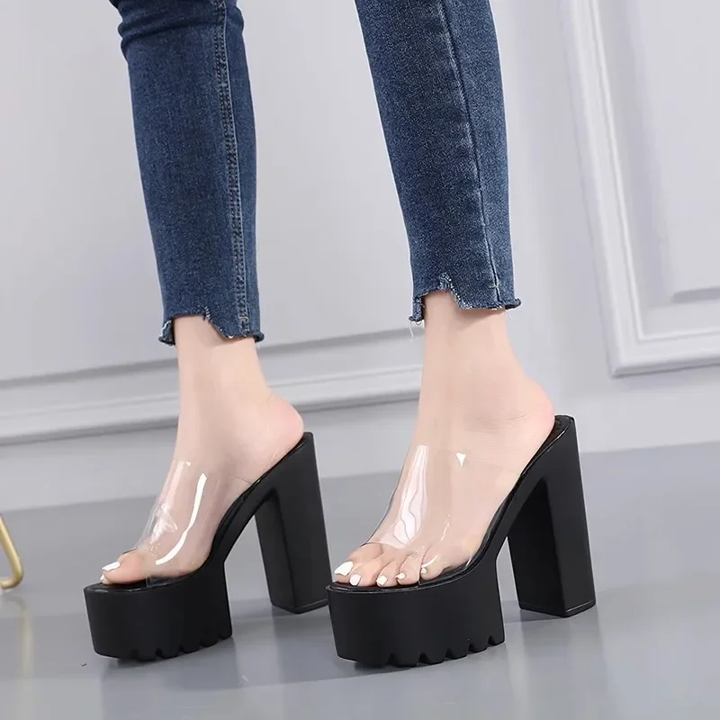 

Luxury Sandals Super High Heels Thick Bottom Flip-flops for Women - Waterproof Platform 14cm Large Size Modern Slippers