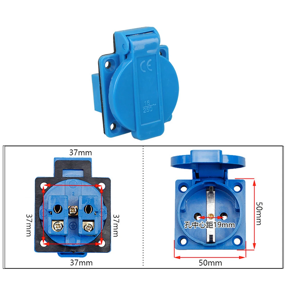 Waterproof 250V 16A Germany PDU UPS EU Power Desktop Outlet Connector Embedded Electrical Panel Receptacle AC Socket Plug Blue electrical socket power socket