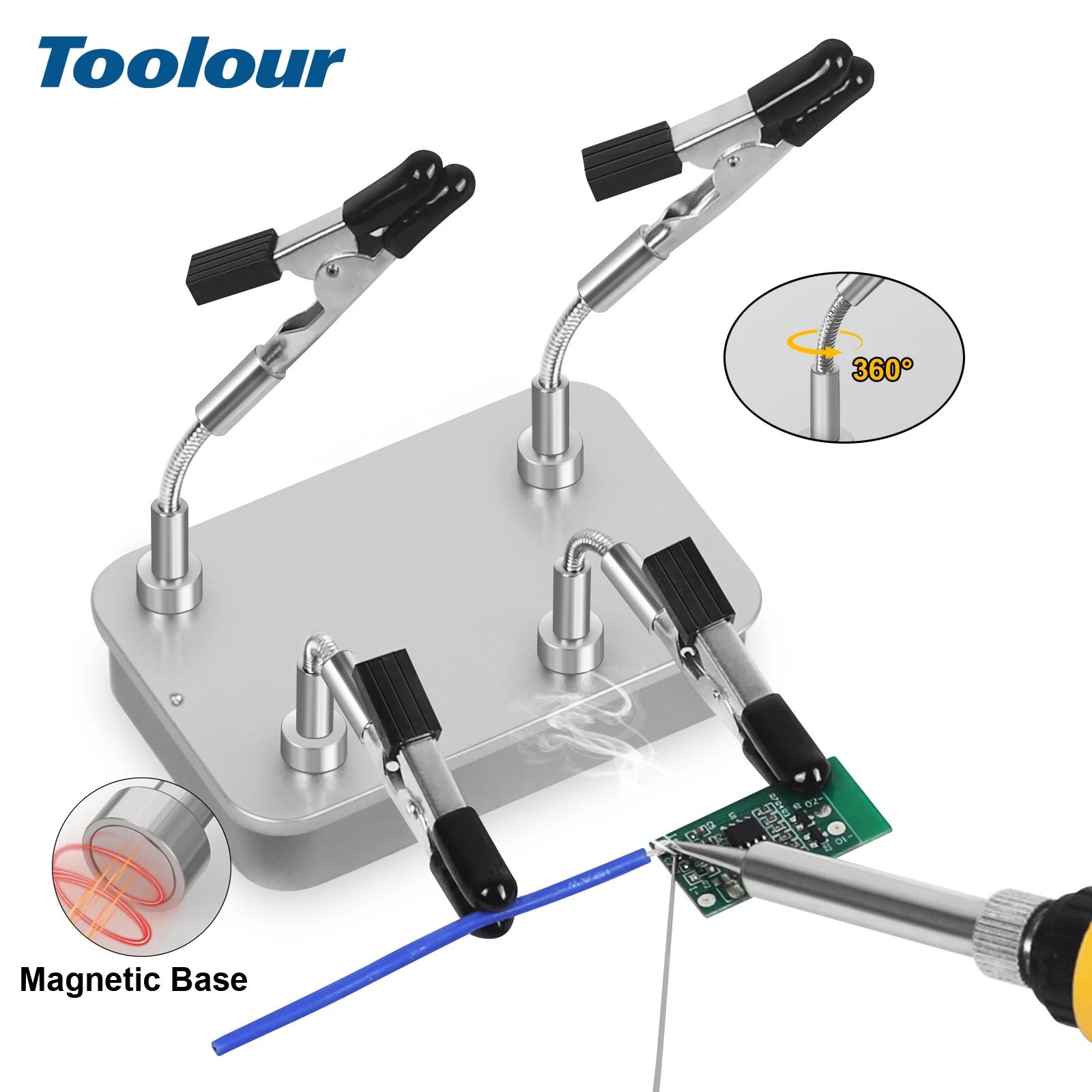 Toolour Magnetic Helping Hands Soldering Tool PCB Holder 2/4 Flexible Clips & Steel Box for Soldering Model Painting
