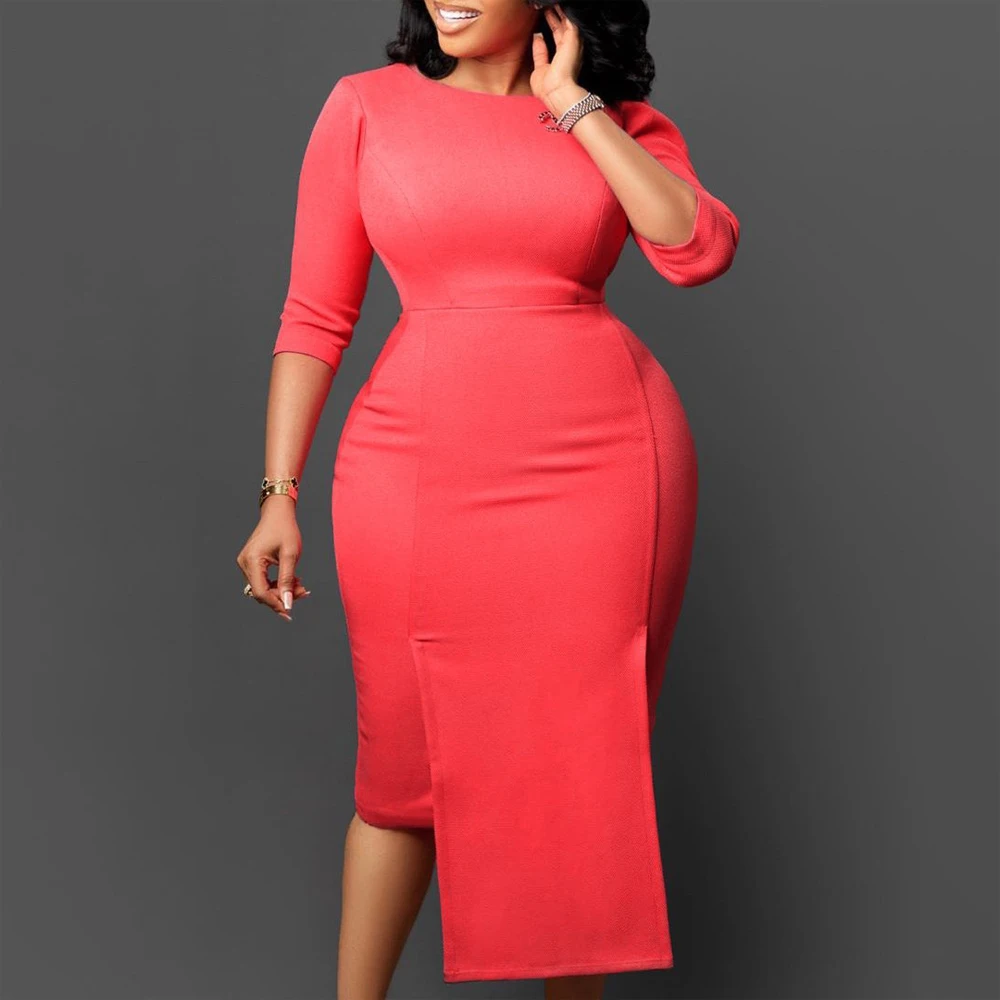 

Women Elegant Dress Long Sleeves Bodycon Peplum Mid Calf Package Hips Classy Professional Ladies Business Work Gowns Robes Dress