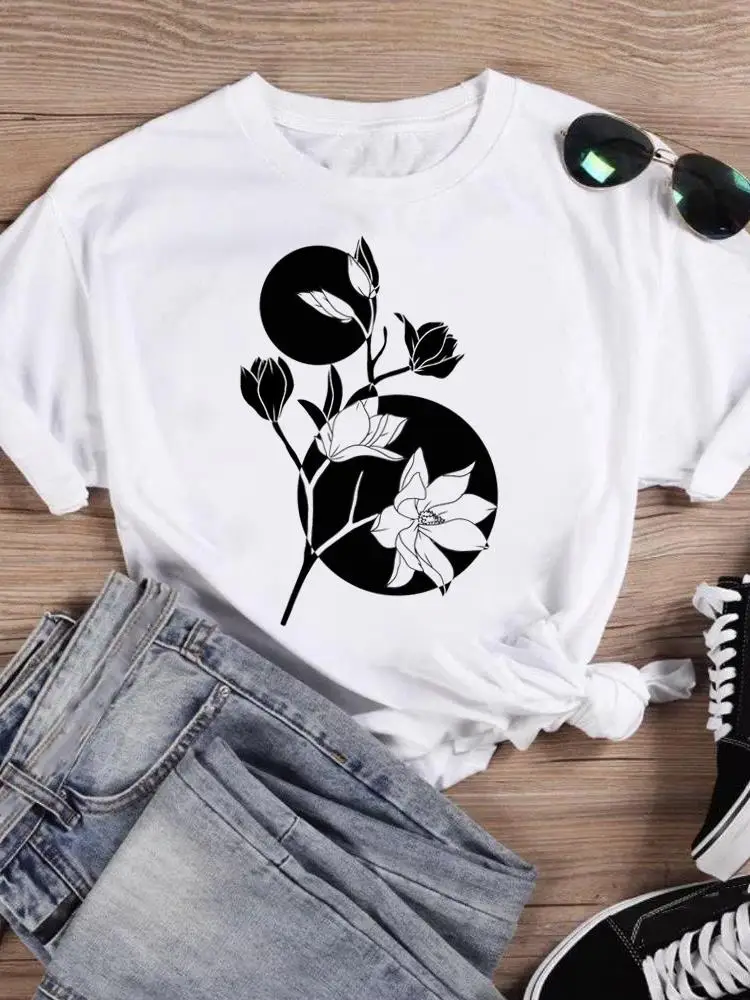 

Short Sleeve T-shirts Women Cartoon Shirt Clothing Fashion Female Watercolor Floral Style 90s Print T Top Graphic Tee
