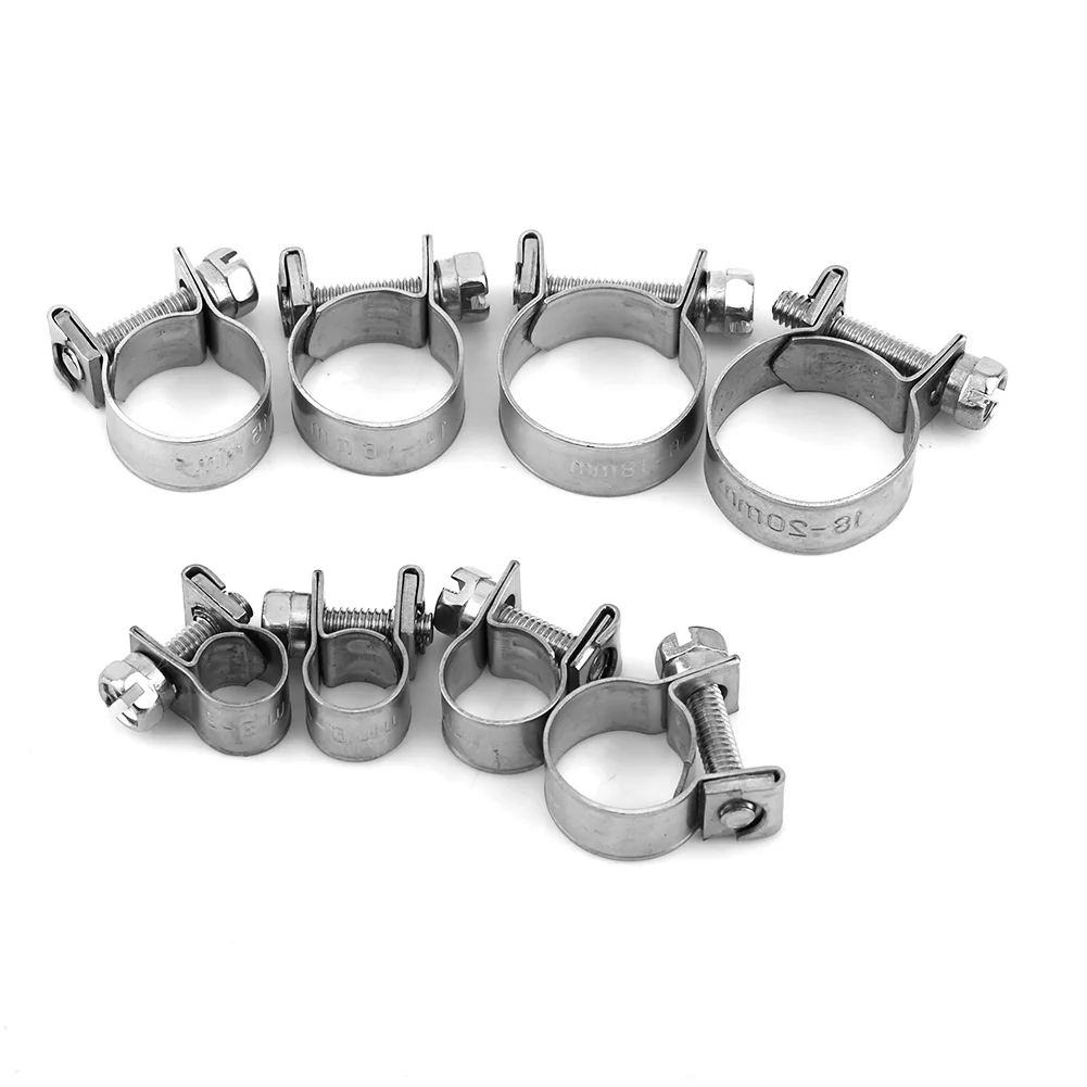 10Pcs Stainless Steel Mini Fuel Line Pipe Hose Clamp Clip 6mm‑20mm Optional Size Hose Clamp Pipe Clip Hose Fastener Hose Clips