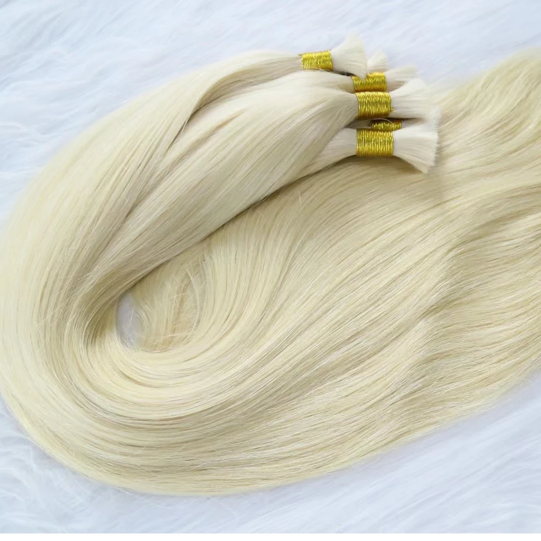 Hot Bulk Human Hair Straight Hair For Braiding No Weft Extensions Color #60 Remy Human Bulk Bundles For Braid