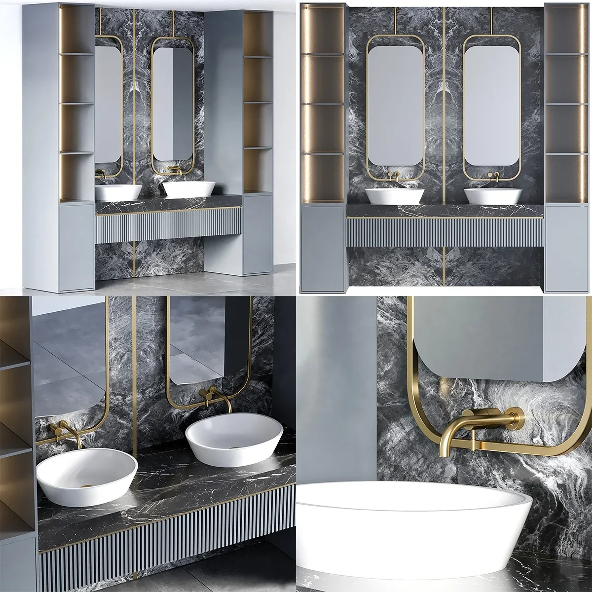 Furniture Luxury Double Basin Vanity Sink PVC Storage Bathroom Vanity Cabinet