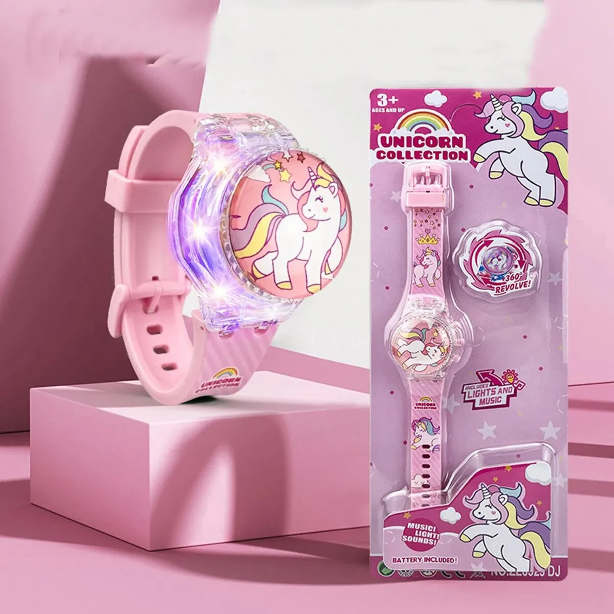 Light up Watch Gyro Turntable Unicorn Fashion Creative Students Watch Colorful Horse Electronic Display