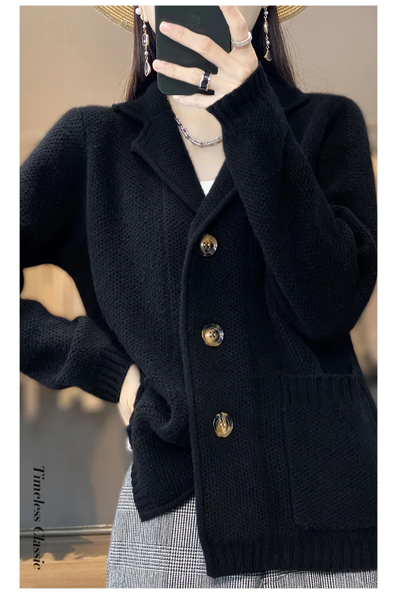Autumn winter new thickened 100% pure wool cardigan women stand neck sweater sweater loose knit base sweater jacket