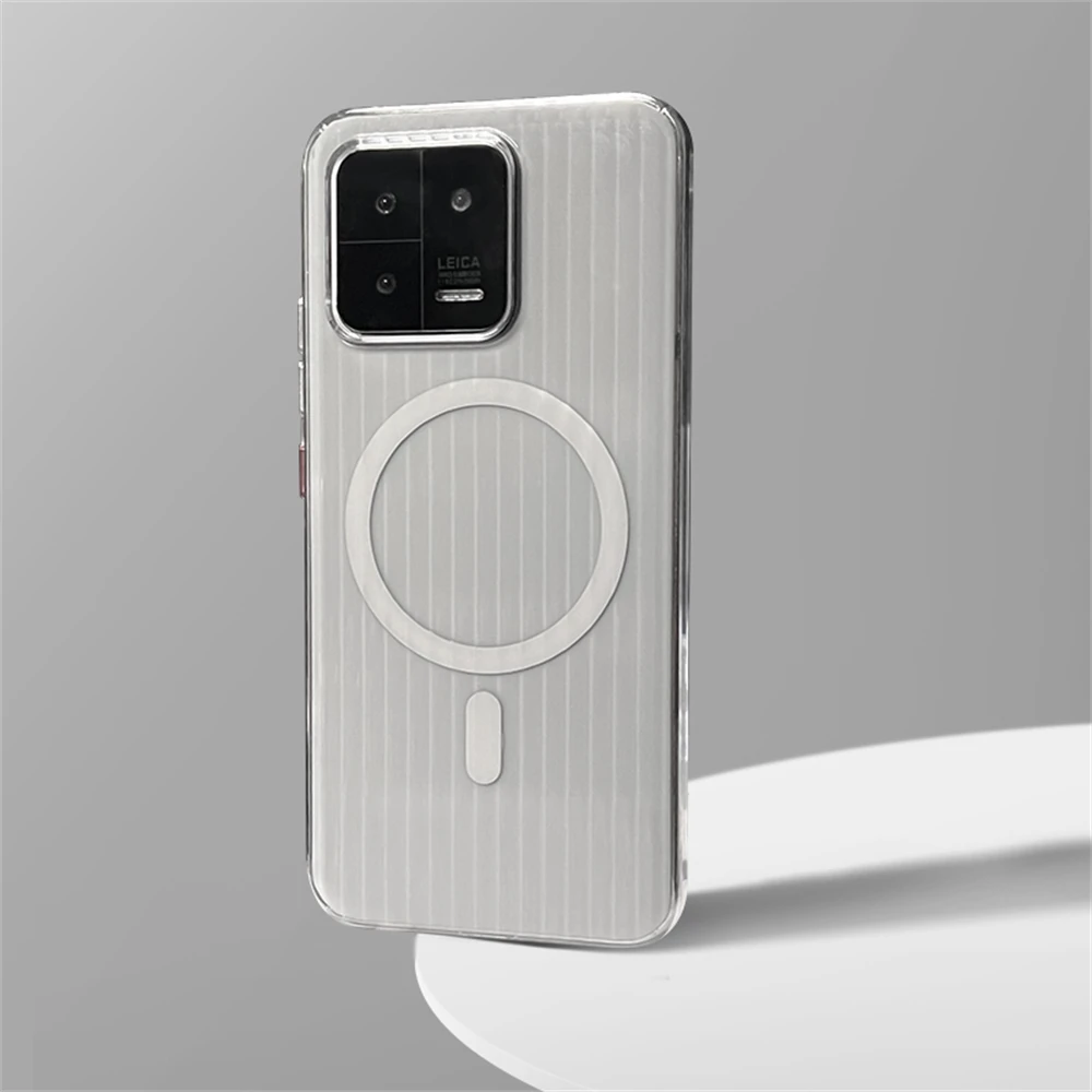 Corrugated Pattern Magnetic Wireless Charging Clear Case - Matte Transparent Hard PC Cover