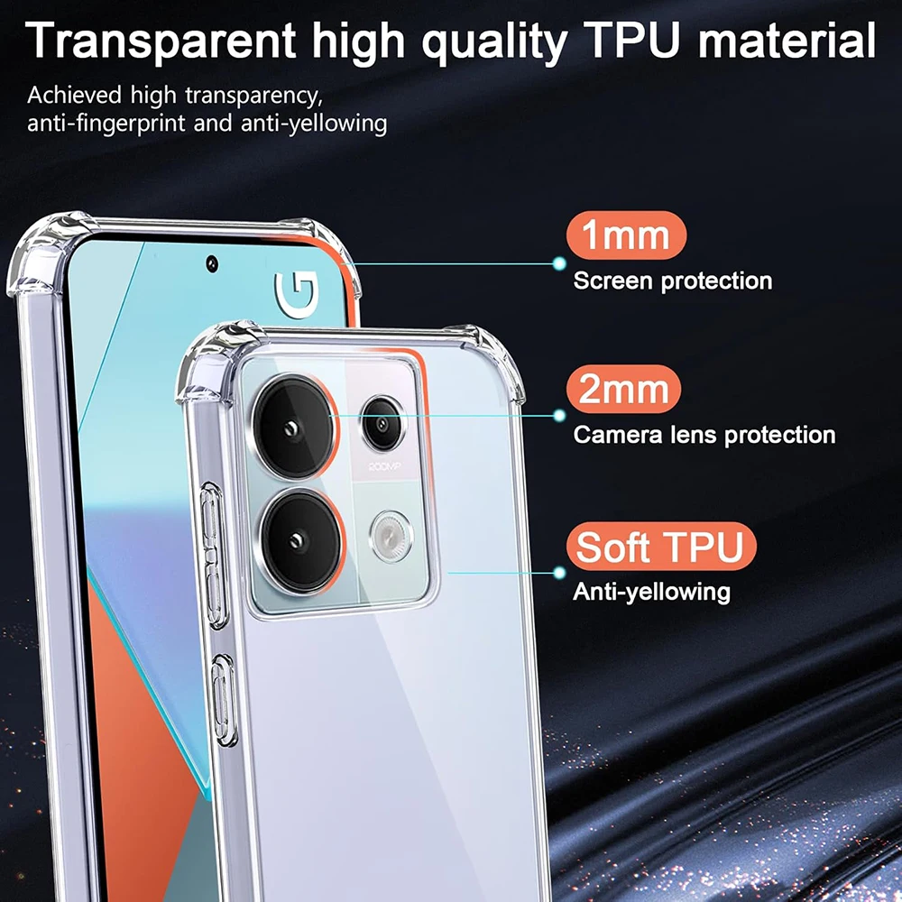 Coque en silicone antichoc avec airbag pour Xiaomi Redmi Note 13 12 Pro Plus Pro+ 13c 12c 4g 5g Ultra Tnin Soft Back Cover Clear Shell_voghion.com