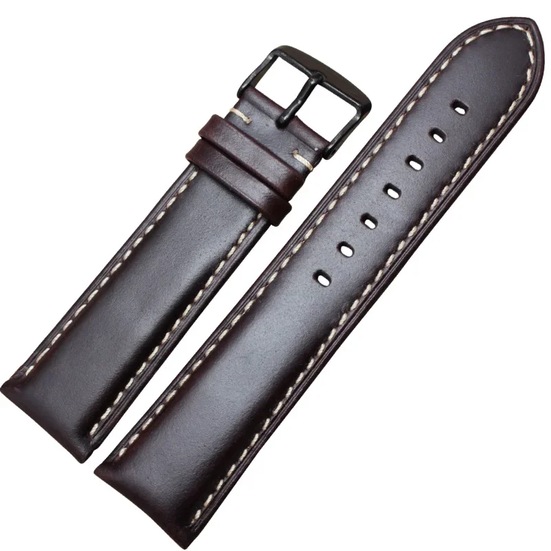 Elegant Vintage Genuine Leather Watch Band with Steel Pin Buckle - Multiple Sizes & Colors Available