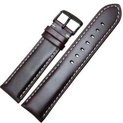 Elegant Vintage Genuine Leather Watch Band with Steel Pin Buckle - Multiple Sizes & Colors Available - 22mm (Dark brown black)