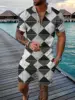 Color Gradient 2 Pcs Sets Golf Summer Fashion Mens Polo Shirts Short Sleeve + Short Pants Sets Tracksuit Casual Beach Suit 2