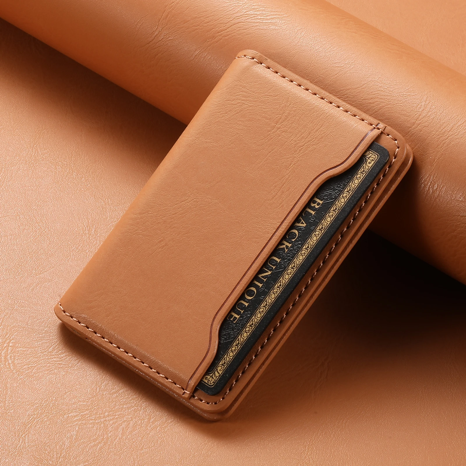 Cowhide Leather Magnetic Mobile Phone Card Holder and Wallet Case