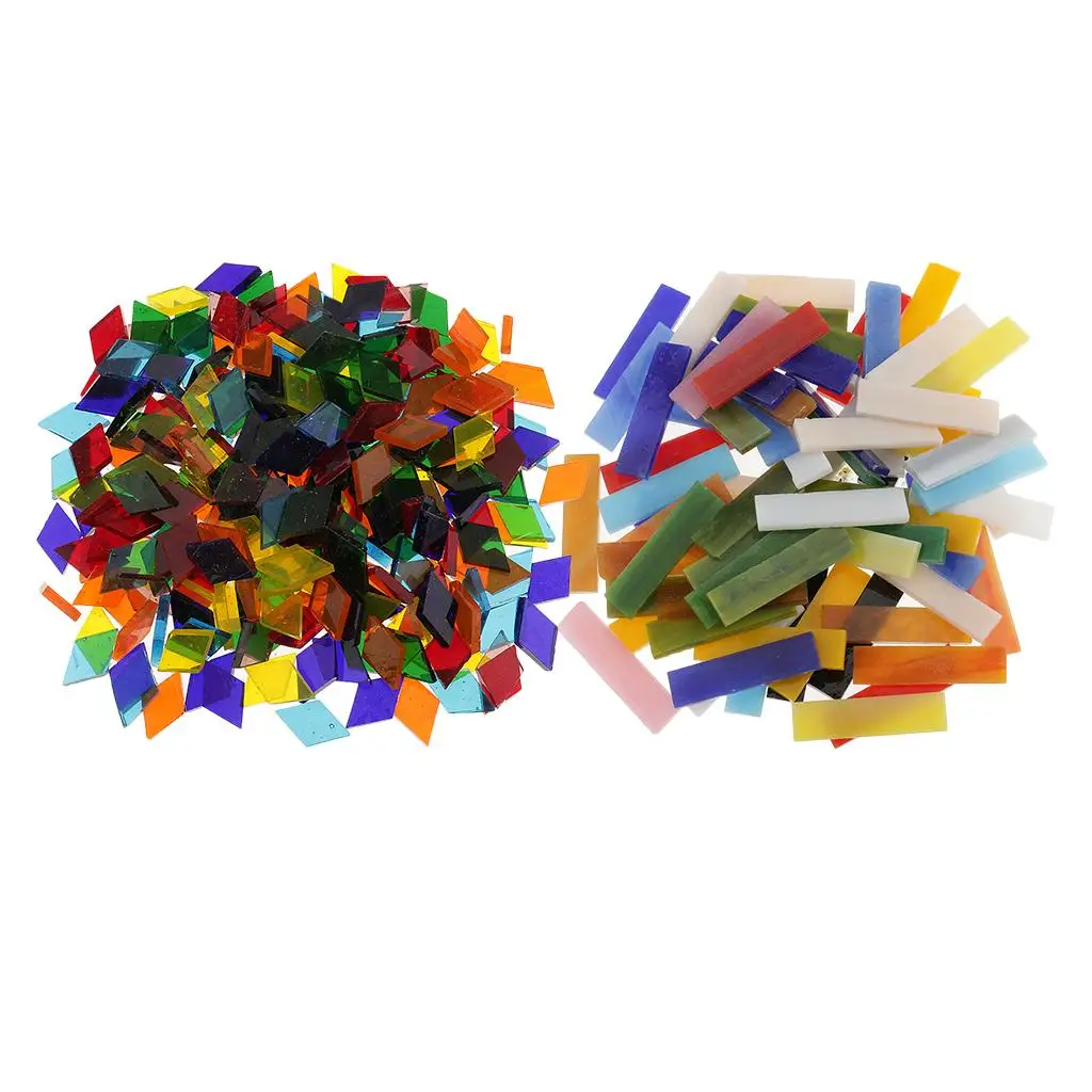 320 Pieces Rectangle and Rhombus ShapeS Glass Mosaic Tiles Tessera for Art Multi Colors Mixed 10x40mm, 11mm