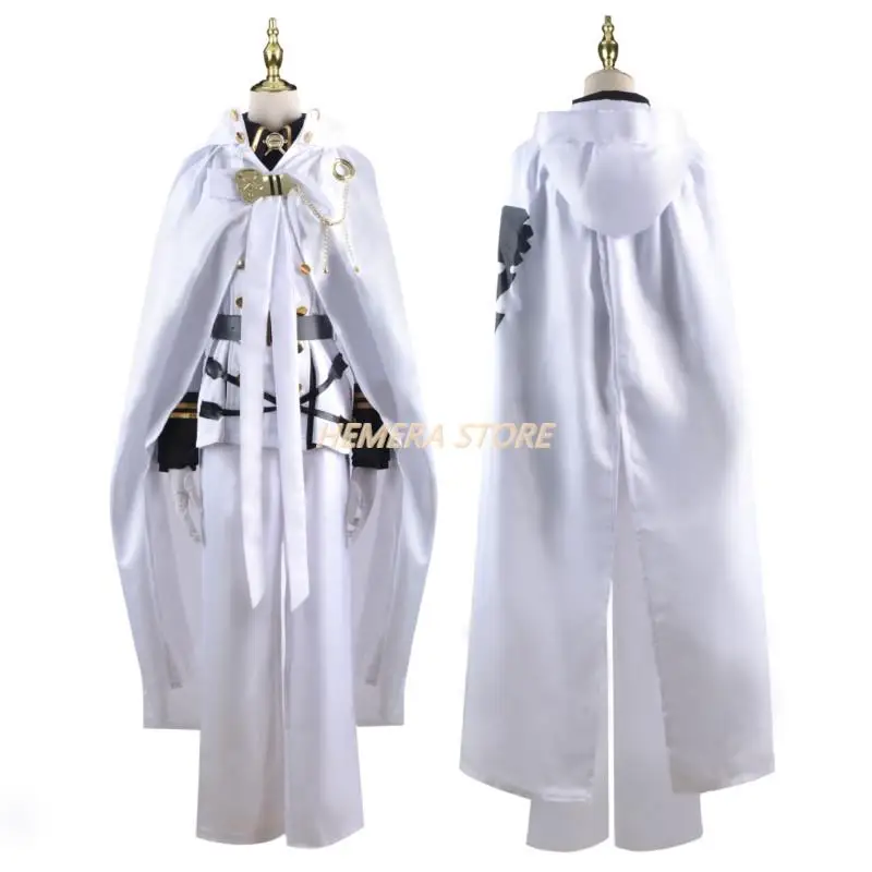Cosplay Costume Mikaela Hyakuya Cosplay Anime Seraph Of The End Cosplay Costume Halloween White Cloak Trench Coat Pants Gloves Wig Uniform Play