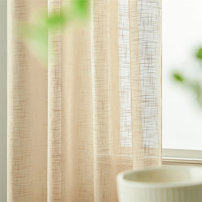 BILEEHOME Solid Color Linen Thick Sheer Curtains for Living Room Window Treatments Tulles for Bedroom Kitchen Curtains Drapes