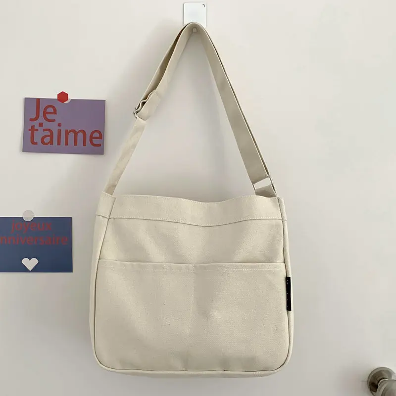 

Women Canvas Shoulder Crossbody Bags Large Capacity Solid Color Tote Handbags Female Casual Travel Purse Cloth School Book Bag
