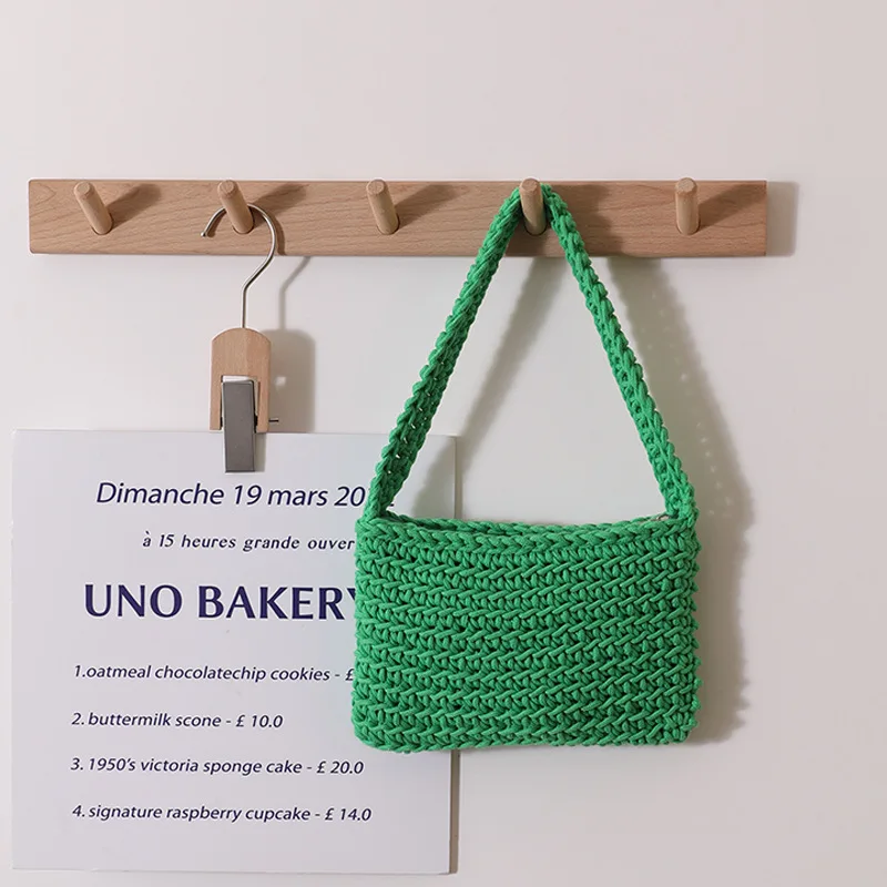 Hollow Out Hobo Bag Summer Colorful Handwoven Shoulder Strap Y2K Womens Fashion Beach Square Trendy Cute Small Straw Pocket Tote