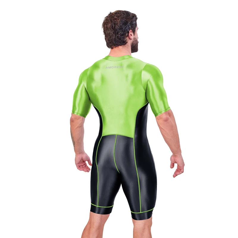 Sexy Japan Spandex Glossy Sports Tights Color-blocked Five-quarter Pants Swimwear Fitness wear Multi functional Cycling jumpsuit