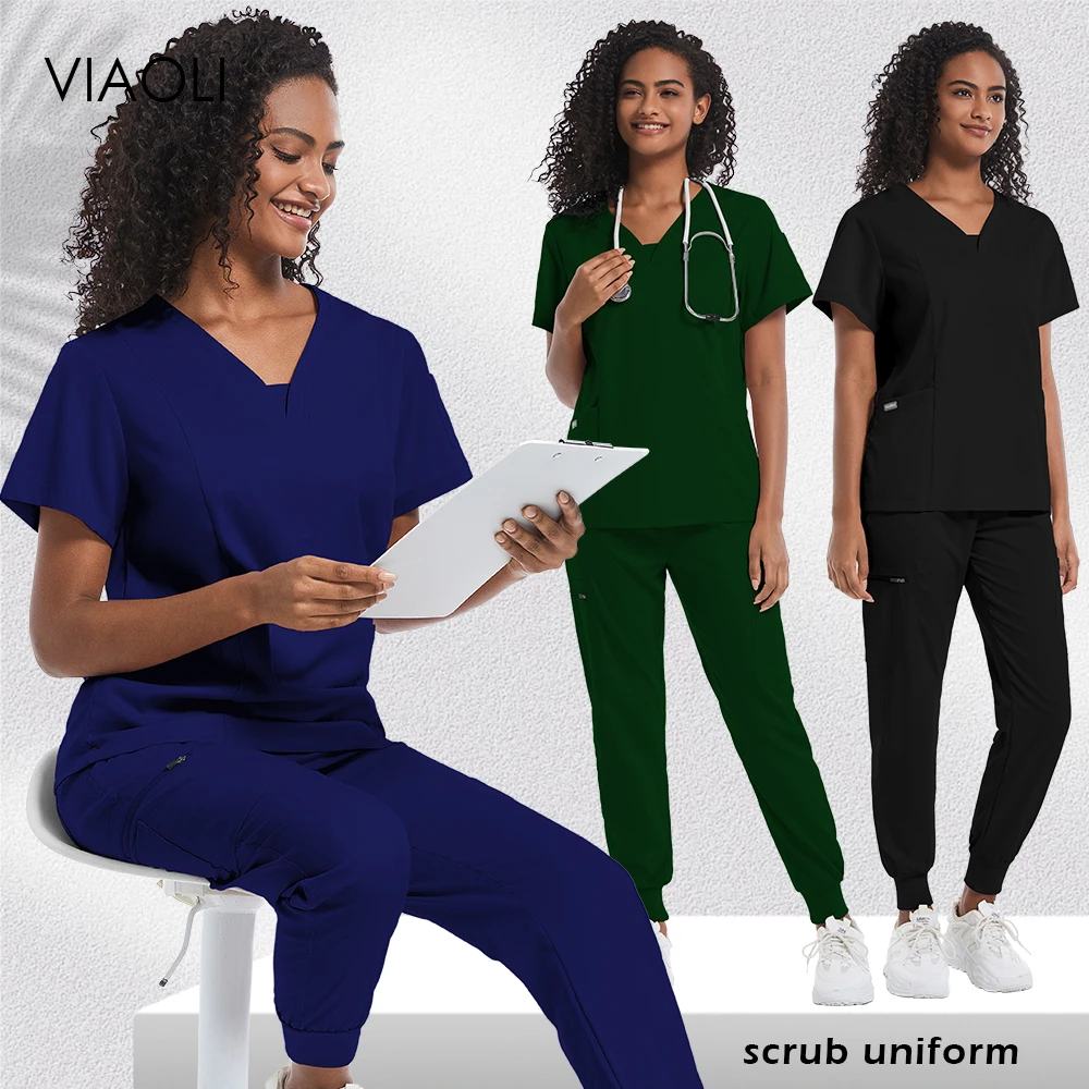 

Scrub Sets Uniform Women Hot Sale V-neck Hospital Uniforms Medical Nursing Short Sleeve Uniform for Nurses Joggers Accessories