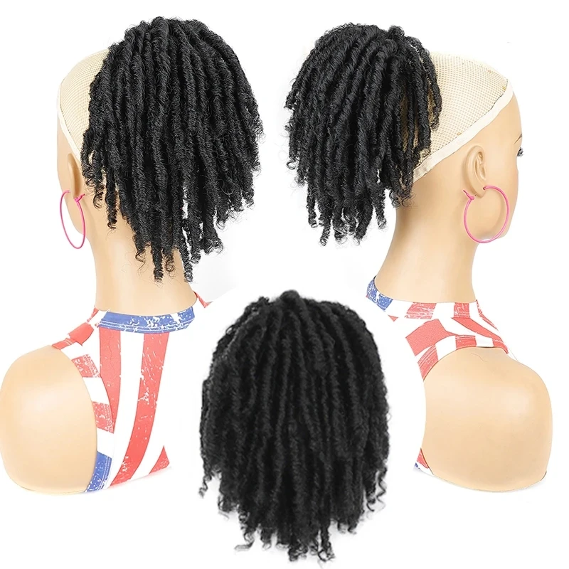Synthetic Hair Extension Short DreadLocks Bun Loc Accessories Clip in on Ponytails Hair Bouncy Curly Ponytails
