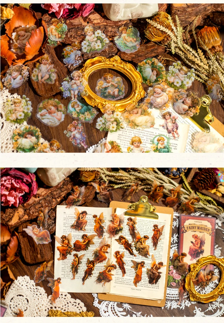 Yoofun 30 teile/los Vintage Elf Blume Aufkleber Retro Stil Ästhetischen Geist Klebrige Etiketten Collage Junk Journal Scrapbooking diy – Detail 5
