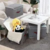 New Linen Fabric Foldable Storage Box Cube Closet Organizer for Toys Shelves Clothes with Lid Faux Leather Handles 5