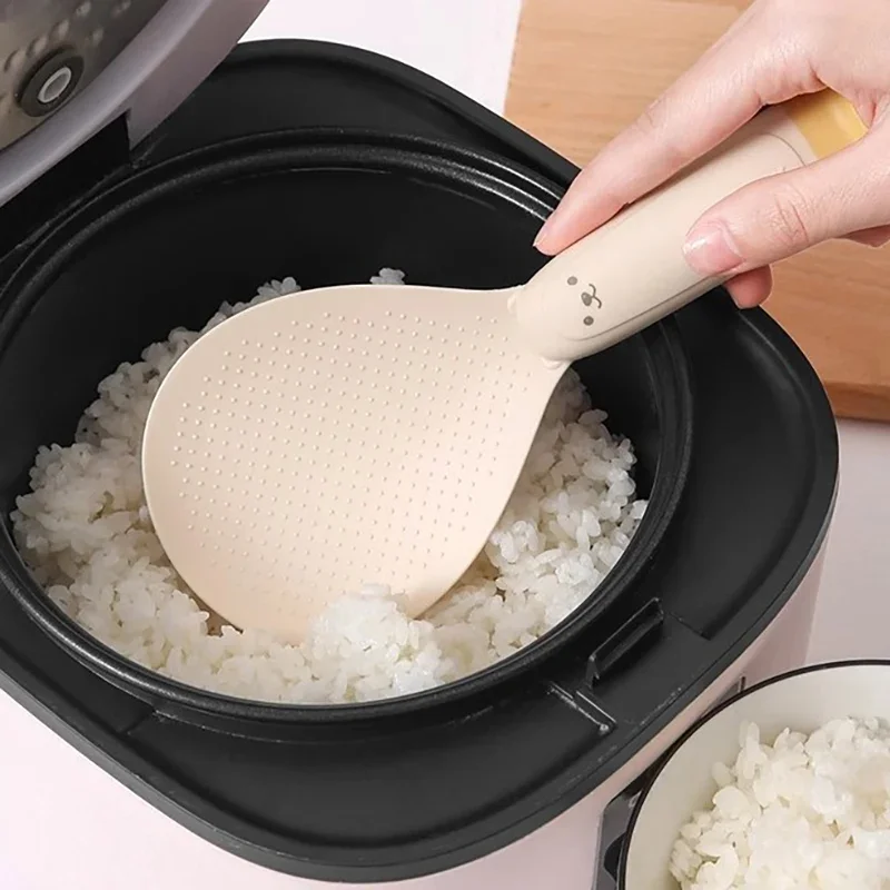 Suction Cup silicone cooking spoon plastic rice spoon cooking scoop Rice Spoon Can Stand Upright Non-stick Rice Cooker Scoop High Temperature Resistance Tableware Kitchen Storage Tools