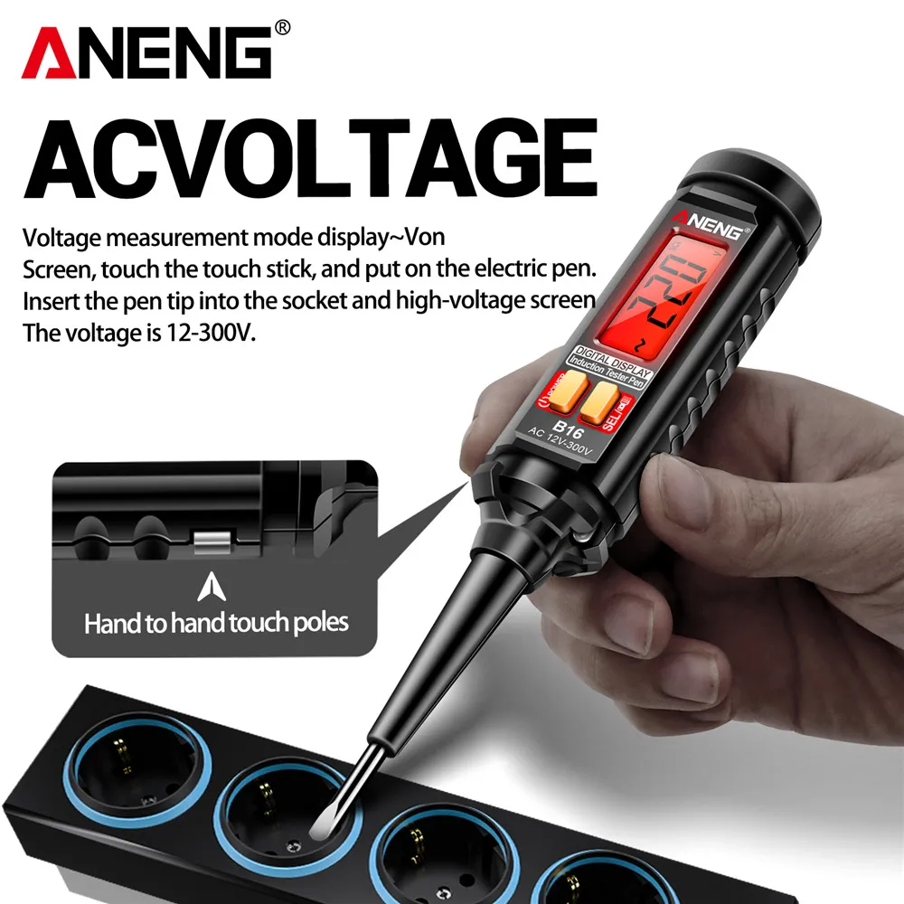 디지털 스마트 센싱 측정 펜 테스터 ANENG B16 12V-300V 전압 감지기 비접촉식 NCV 전압 프로빙 전기 기술자용 공구