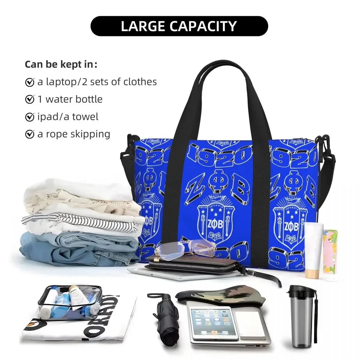 Large Zeta Phi Beta Sorority Tote Bag Women Letter 1920 Shoulder Shopper Beach Gym Travel Bag