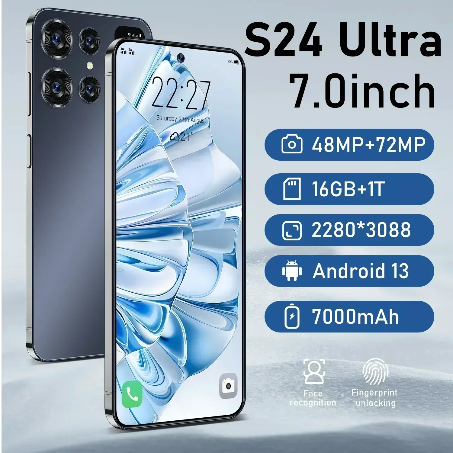 

Original S24 S23 Ultra 7.0 inch HD Screen Smartphone16GB+1TB 5G Phone Dual Sim Celulares Android13 NFC Face Unlock 7000mAh Gala