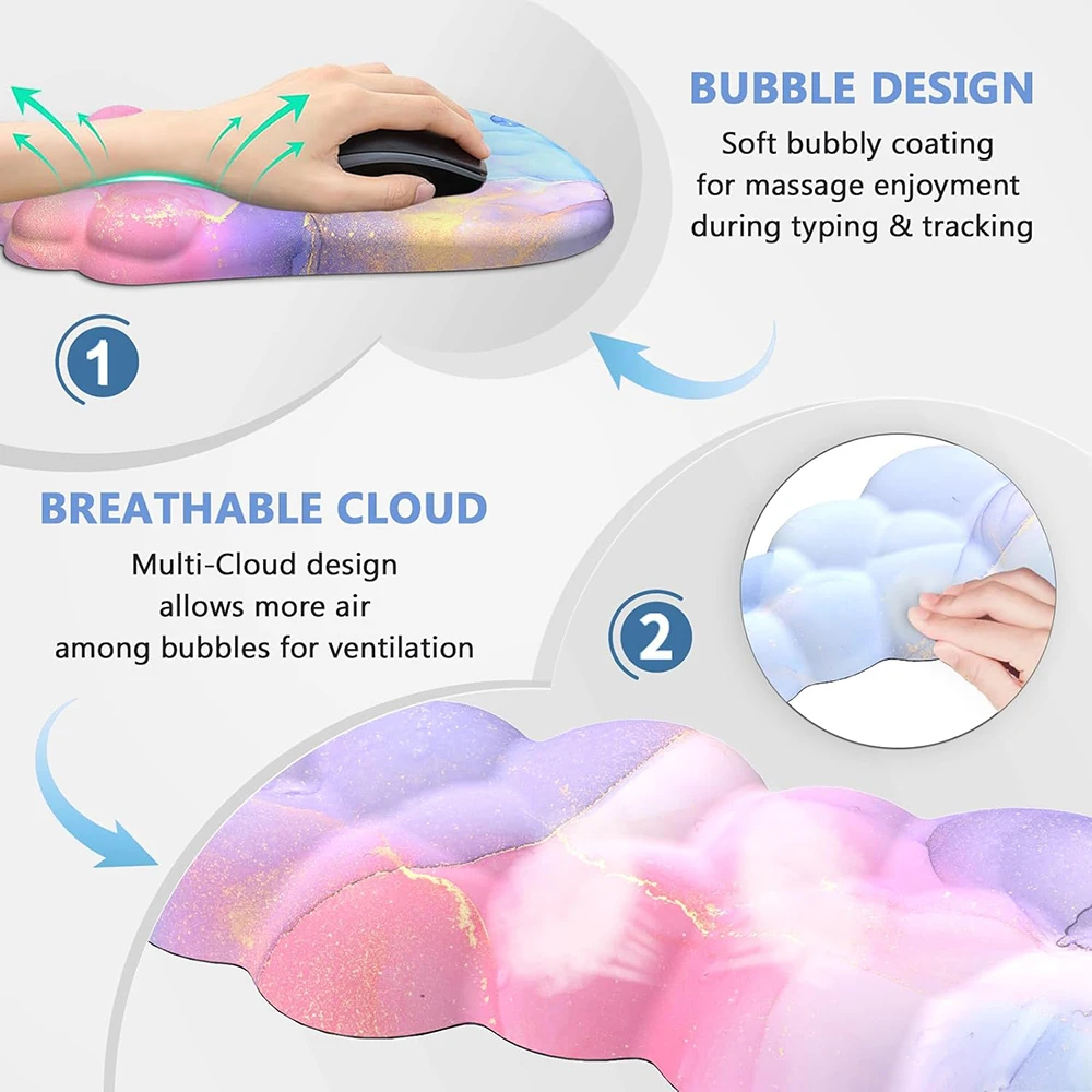 Cloud Wrist Rest Keyboard and Cute Mouse Pad Set with Soft Memory Foam Wrist Support Mousepad Arm Rest for Desk