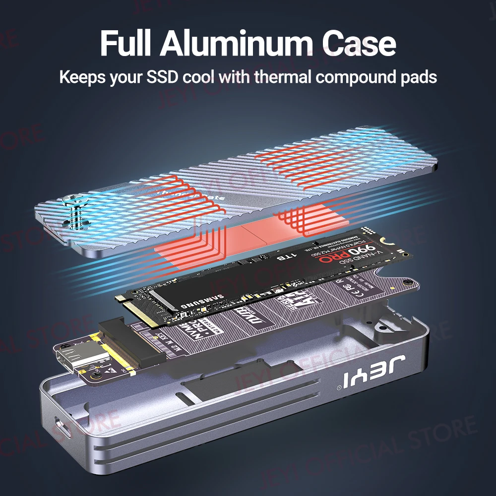 Jeyi-visual Smart M.2 Nvme Ngff Ssd Enclosure Suporta Proteção 5s Write 3s Re-conectar Usb 3.2 Gen2 10gbps Uasp Trim - Imagem 6