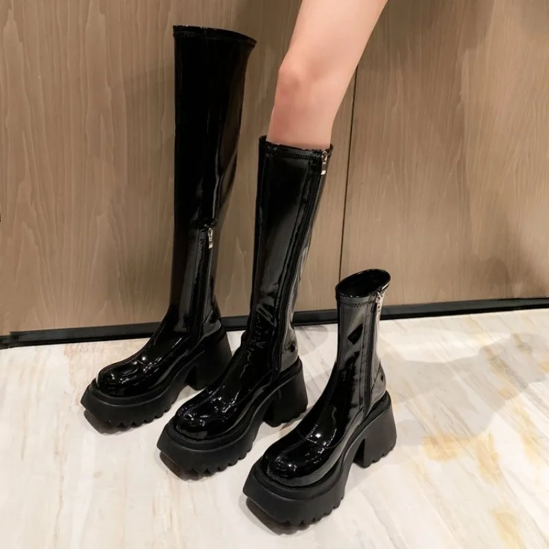 2024 Ankle Boots Stretch For Women Fashion High Heel Platform Ladies Back Zipper Shoes Woman Autumn Winter Size 35-40