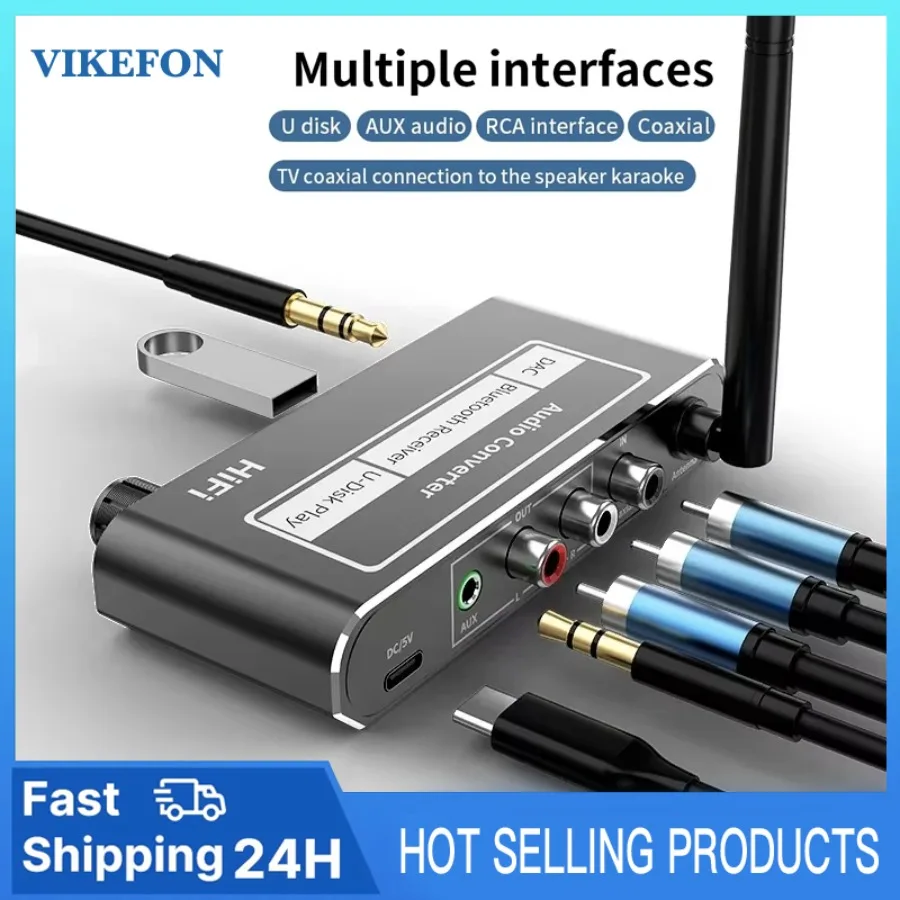 HIFI Bluetooth Audio Receiver DAC Coaxial Digital To Analog Converter 3.5mm AUX RCA Mic U-Disk Jack Stereo Wireless Adapter