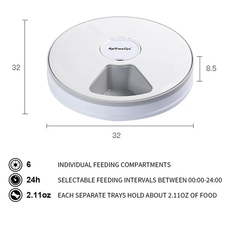 Automatic Feeder Timing 6 Meals Dry Food Dispenser Cats Dogs Rabbits