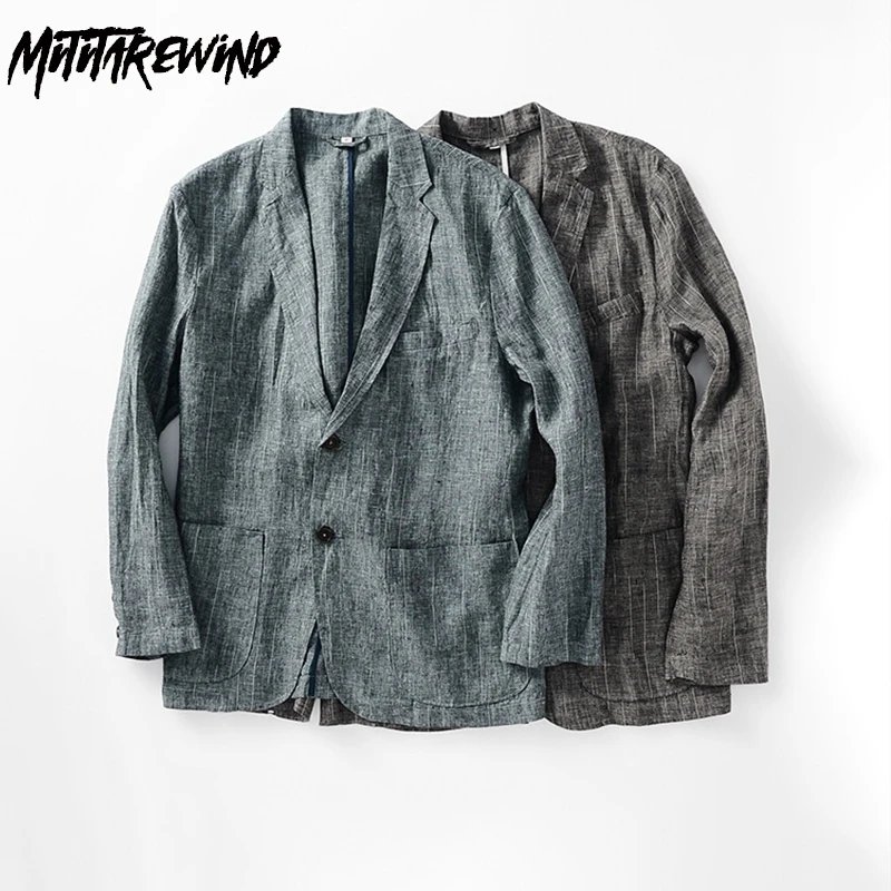 

95% Linen Suit Men Spring Autumn Daily Loose Casual Blazers Striped Tie-dye Single Breasted Suit Jacket Simple Fashion Thin Coat