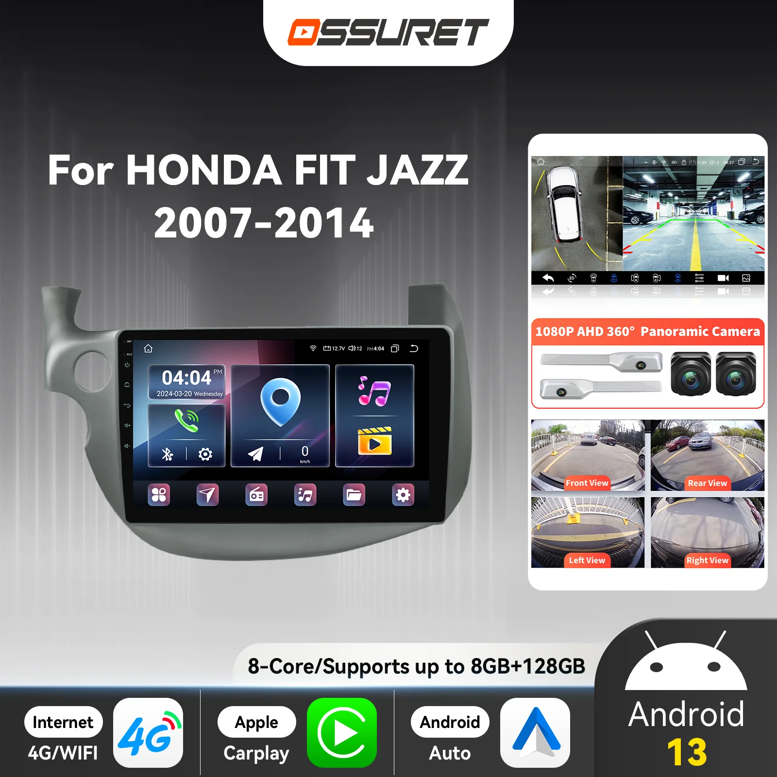 KUNFINE Android Car Stereo With CarPlay & Android Auto – 13.1" Touchscreen For Honda Fit 2007-2014