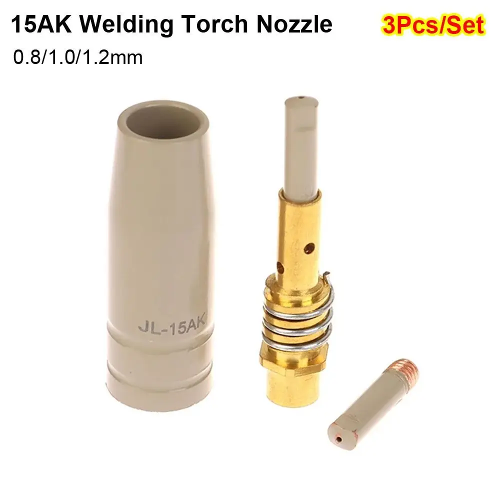 3Pcs/Set 0.8/1.0/1.2mm 15AK Welding Torch Nozzle Aviation Aluminum Protection MIG Torch Nozzle Tip New Coating