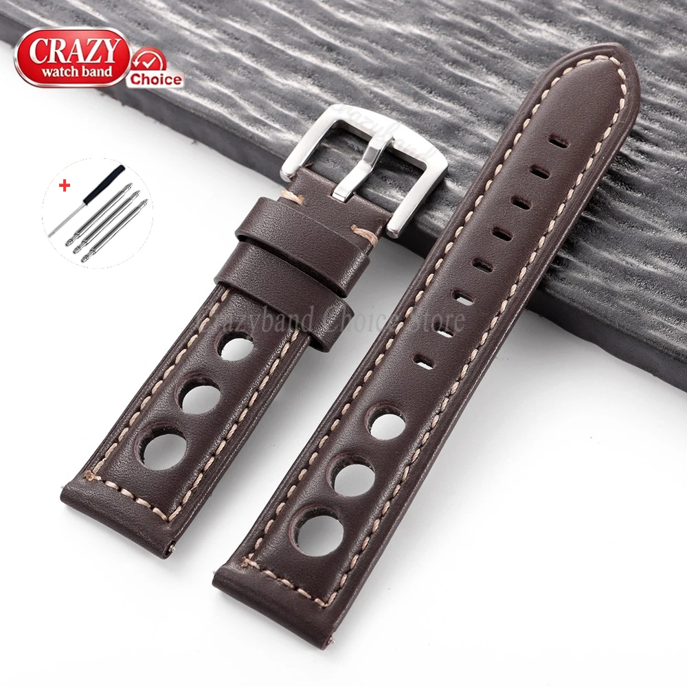 Vintage Brown Cowhide Leather Watch Strap with Pin Buckle - Unisex Wrist Band