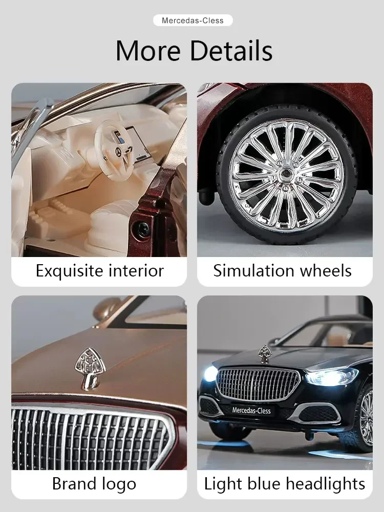 New 1:24 Simulation Benz Maybach S680 Alloy Car Model Sound And Light Pull Back Toy Car Die-Cast Boys Collection Decoration Gift 5