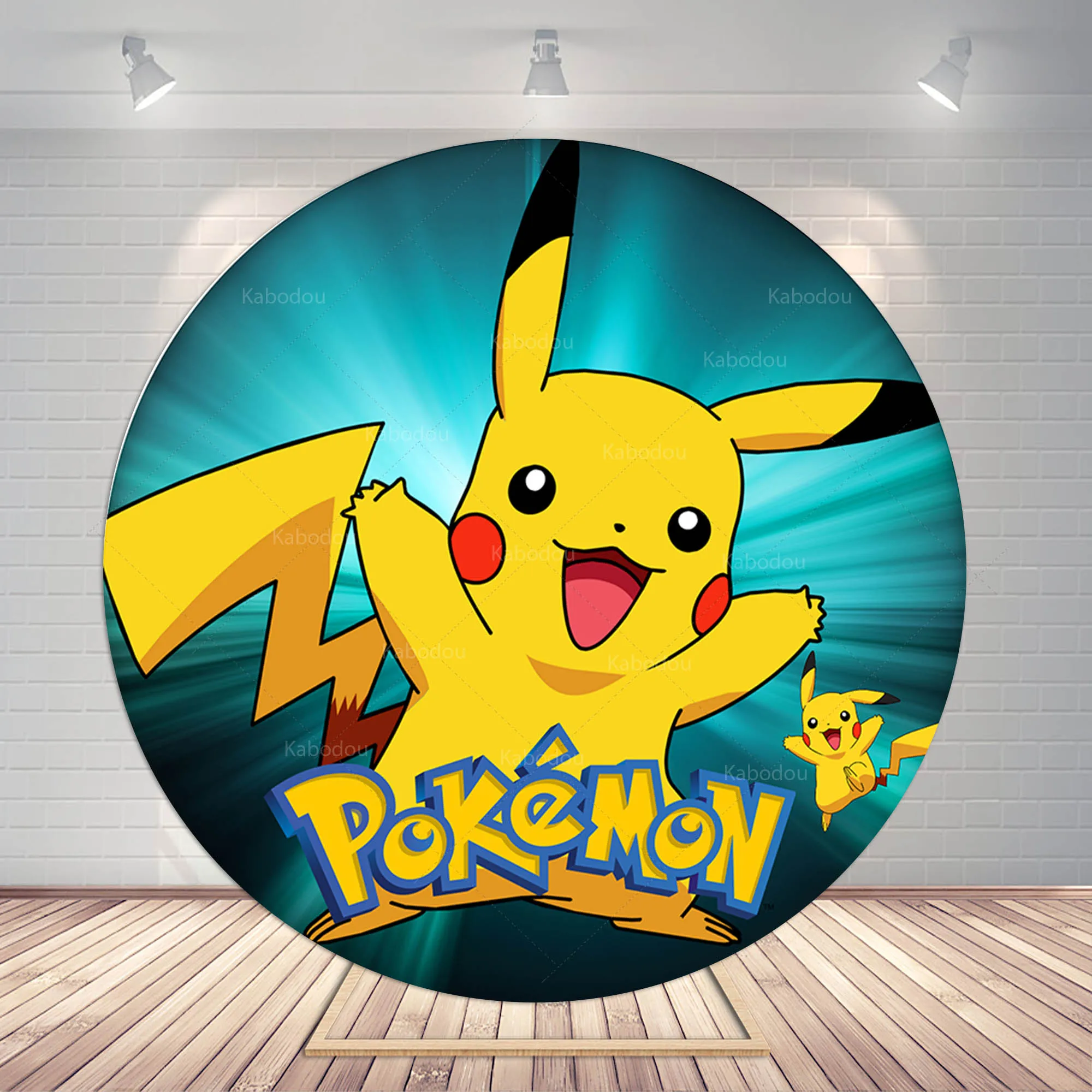 Capa redonda do fundo do partido de Pokémon, fundo do aniversário, Pikachu,  adereços do chuveiro do bebê, decoração da bandeira da fotografia do  poliéster - AliExpress
