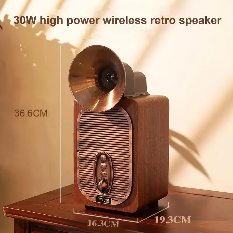 레트로 음악 스피커 빈티지 무선 휴대용 야외 스피커 강력한 스테레오 사운드 충전식 내장 마이크 전화 TF 카드 AUX